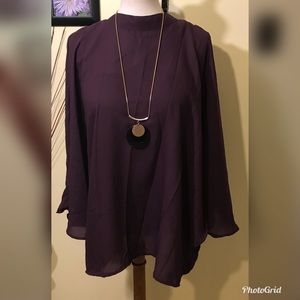 NEW 4 PIECE OPEN SLEEVE BOW  BLOUSE/JEWELRY SZ 3X